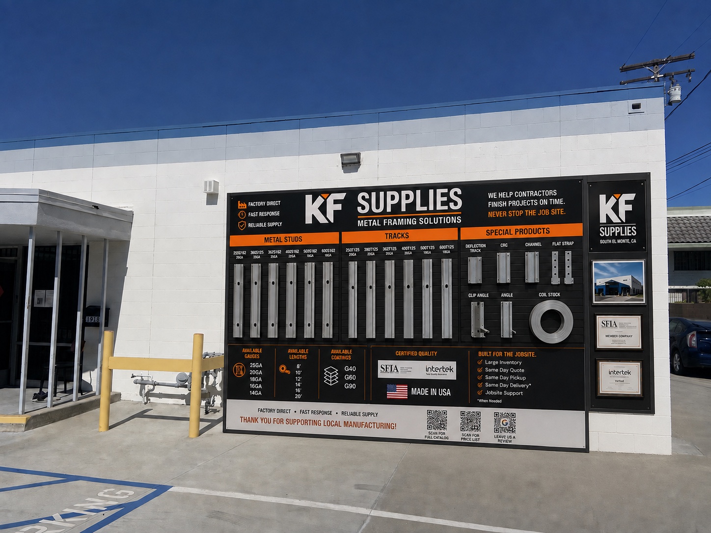 KF Supplies metal framing sample wall in South El Monte